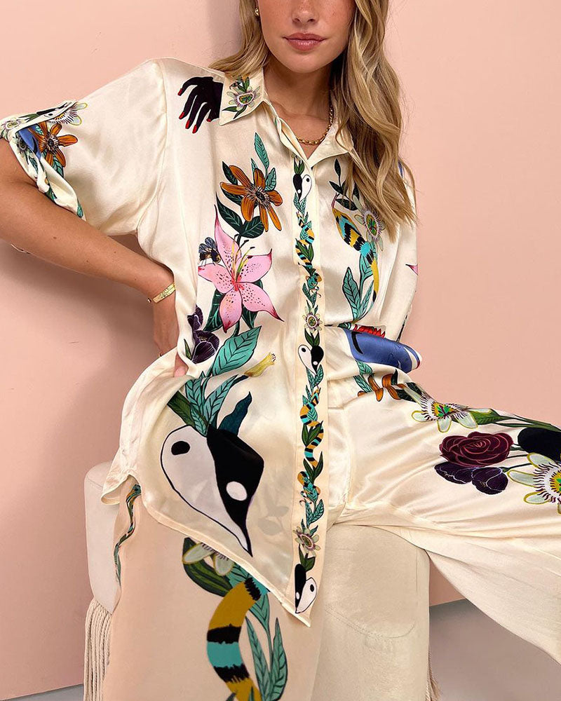 Conjunto Santana de duas peças com estampa de flores da selva