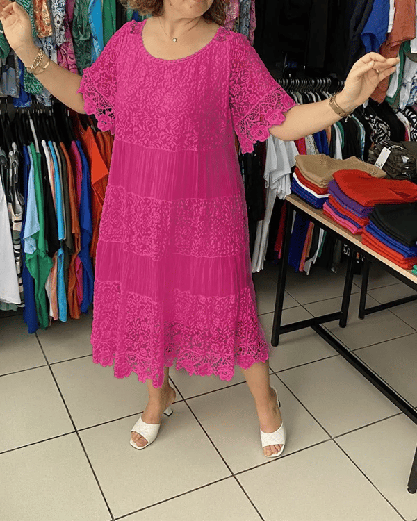 Vestido Donna ™ / Renda Com Manga Curta e Gola Redonda