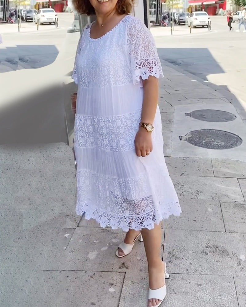 Vestido Donna ™ / Renda Com Manga Curta e Gola Redonda