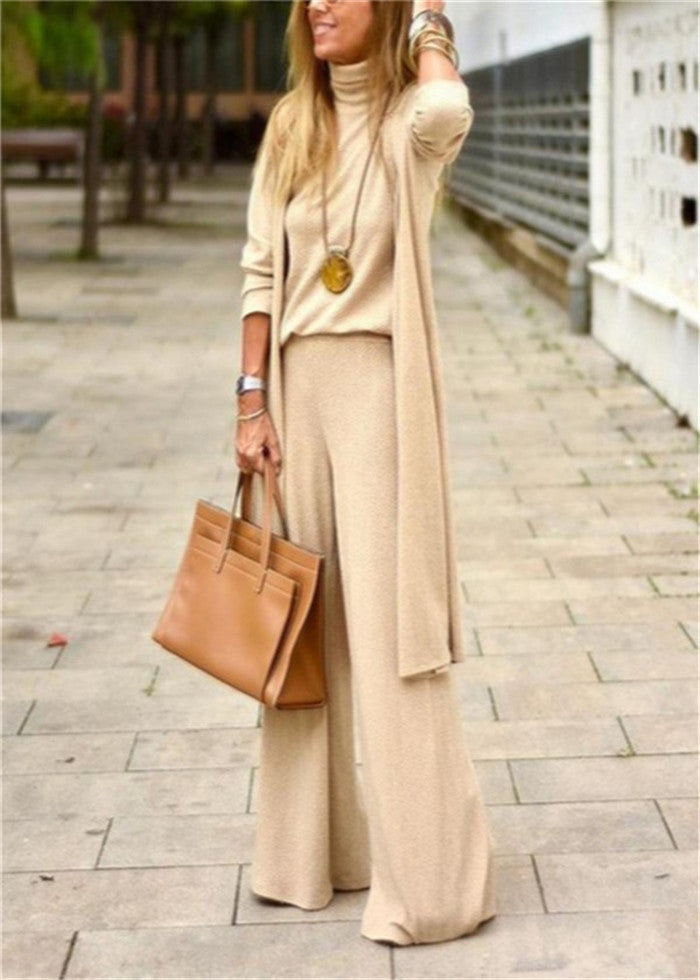 Conjunto longo de três peças da moda casual