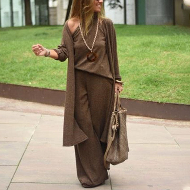 Conjunto longo de três peças da moda casual