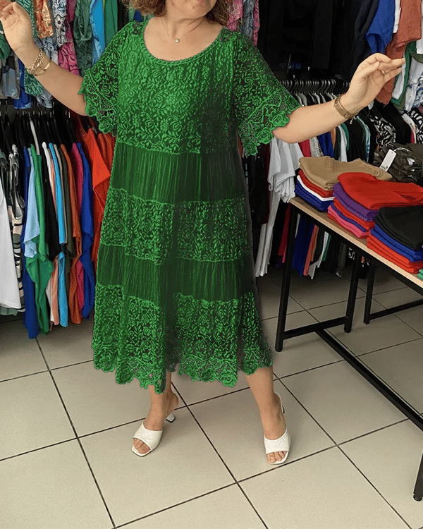 Vestido Donna ™ / Renda Com Manga Curta e Gola Redonda
