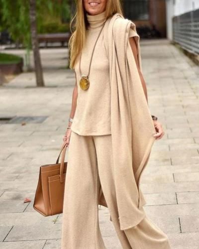 Conjunto longo de três peças da moda casual