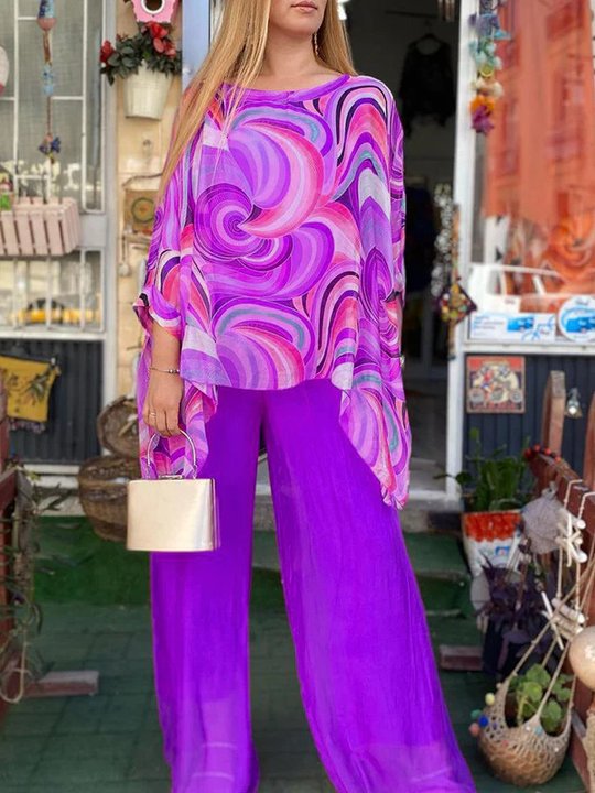 Conjunto Aurelia - Camisa Esampada + Calça em Chiffon / Duas peças Com Toque de Elegância