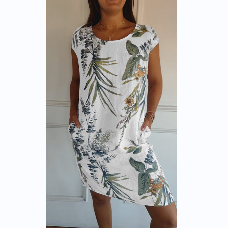 Vestido Botanico em Linho Puro / Gola Redonda