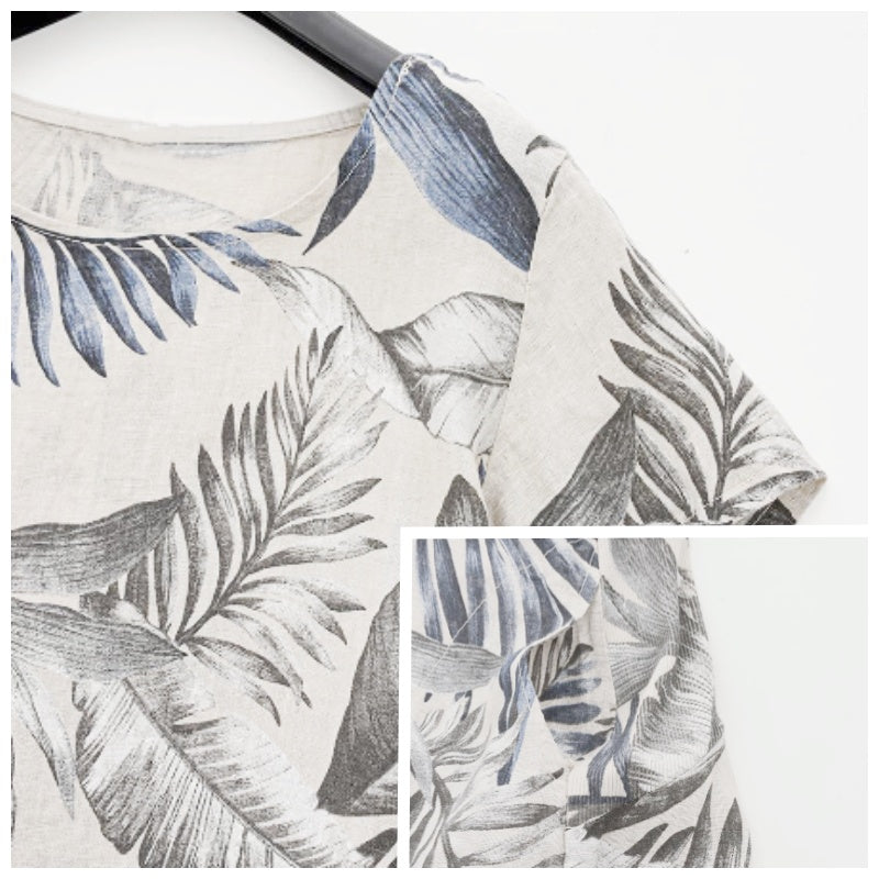 Vestido Botanico em Linho Puro / Gola Redonda
