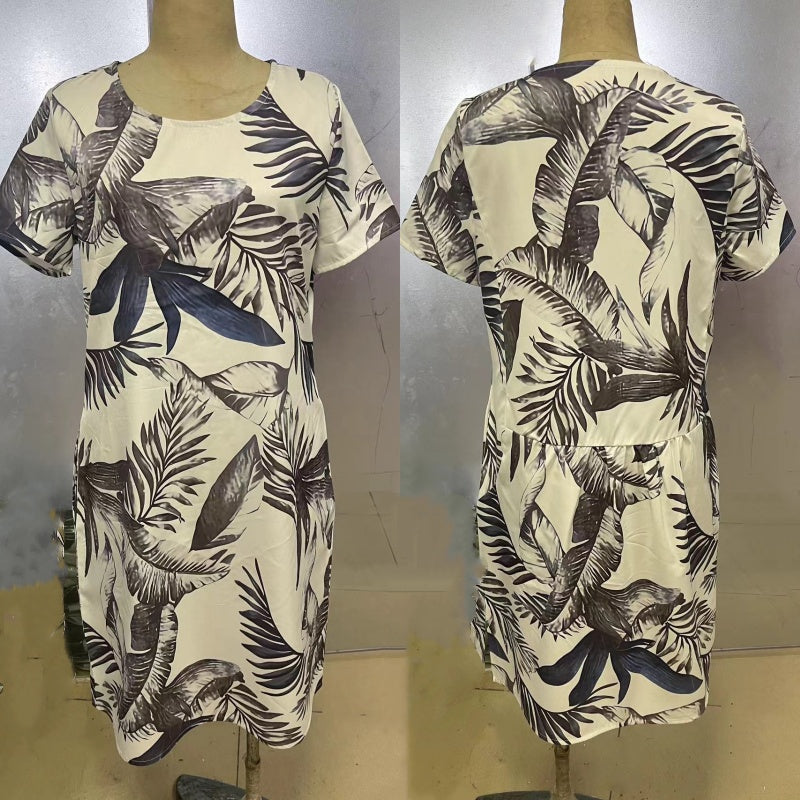 Vestido Botanico em Linho Puro / Gola Redonda