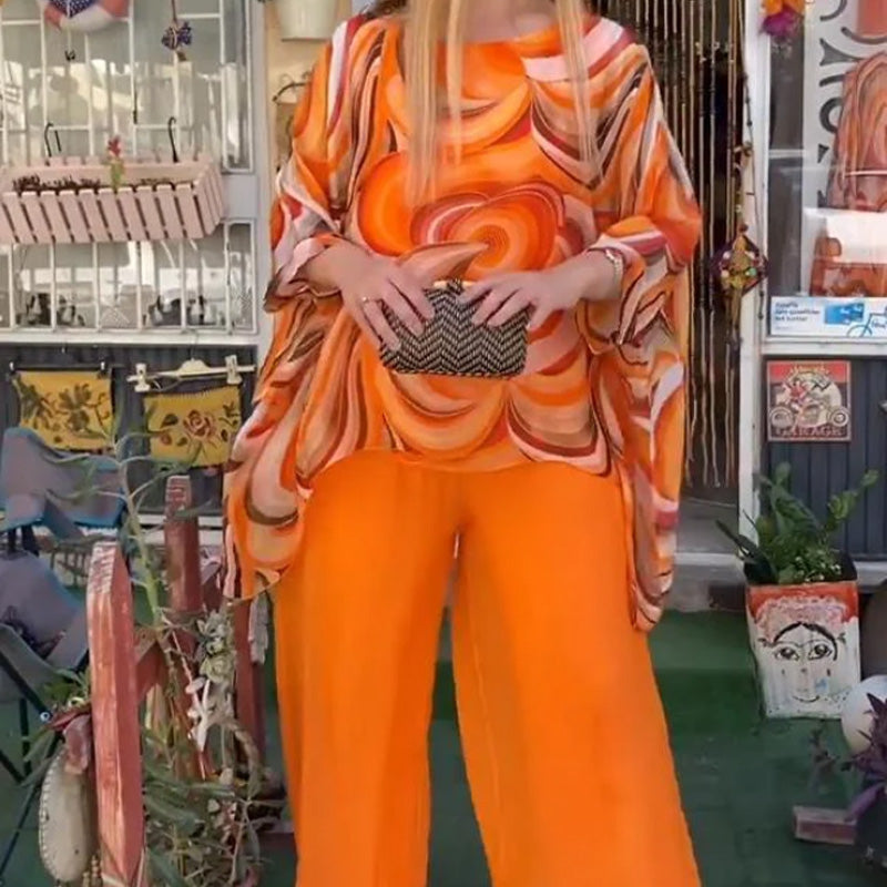 Conjunto Aurelia - Camisa Esampada + Calça em Chiffon / Duas peças Com Toque de Elegância