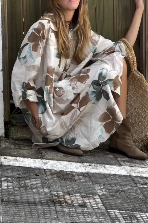 VESTIDO SOFI - ESTILO NATURAL EM LINHO ESTAMPADO