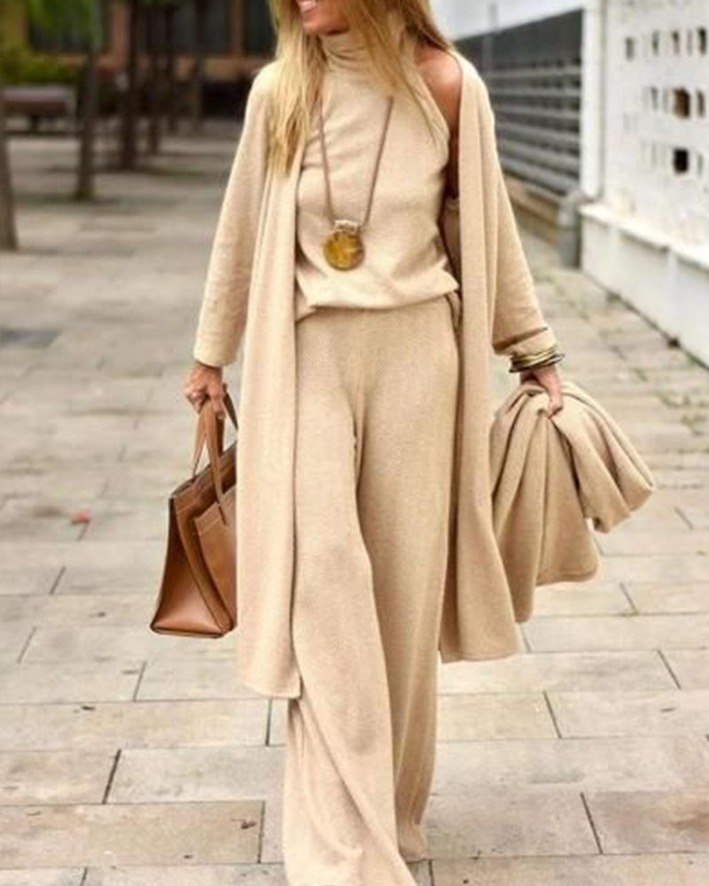 Conjunto longo de três peças da moda casual