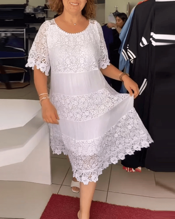 Vestido Donna ™ / Renda Com Manga Curta e Gola Redonda