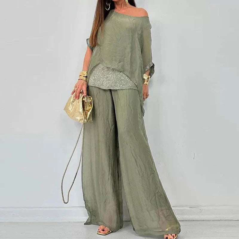 Conjunto Calça e Blusa de Seda Helenna