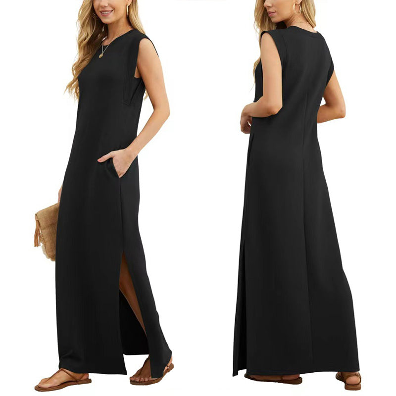 Vestido Florenza™ / Longo Solto com Fenda e Sem Amassados