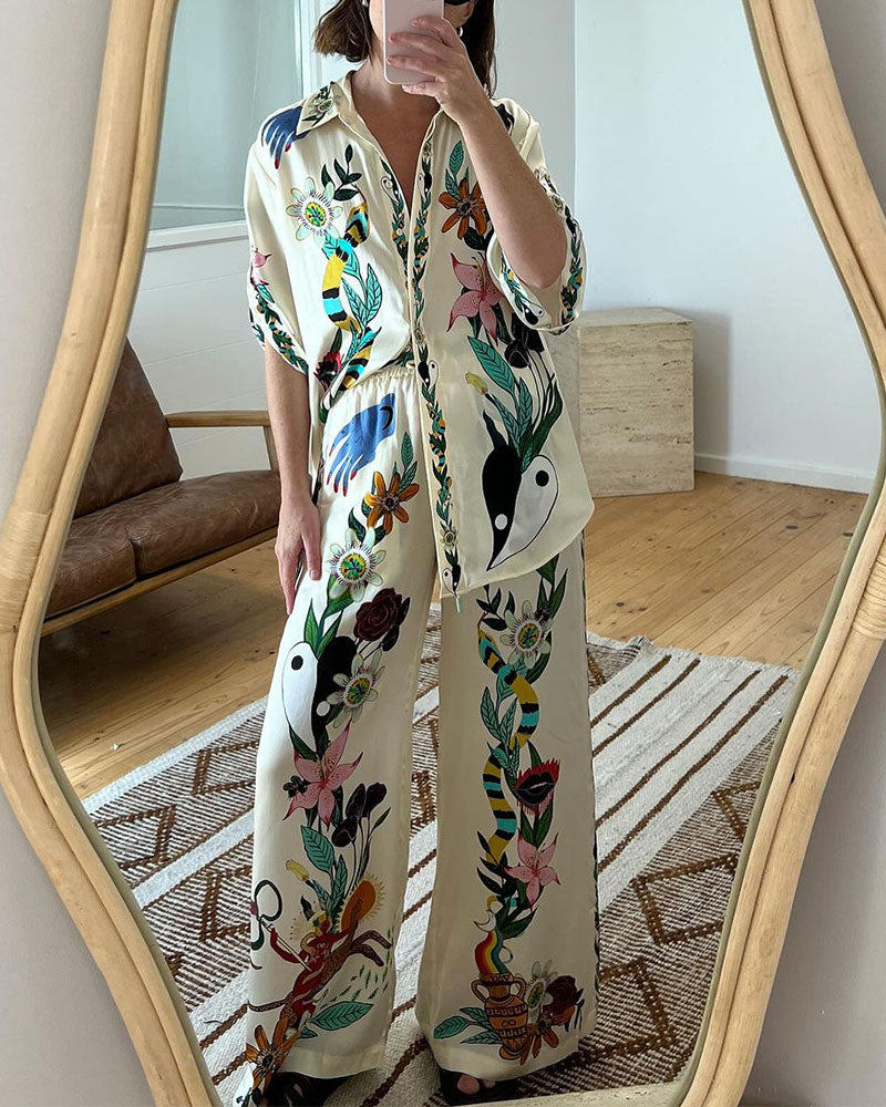 Conjunto Santana de duas peças com estampa de flores da selva