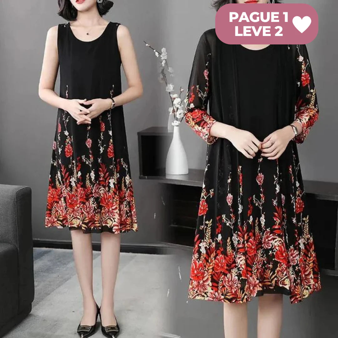 Conjunto Celeste Charm Vestido + Cardigã / Conforto Extra Até Nos Dias Mais Quentes!