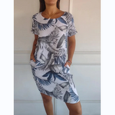 Vestido Botanico em Linho Puro / Gola Redonda