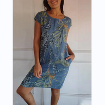 Vestido Botanico em Linho Puro / Gola Redonda